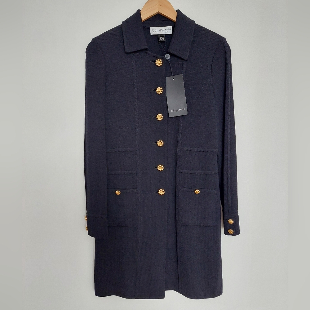 NEW St. John Collection black knit long coat